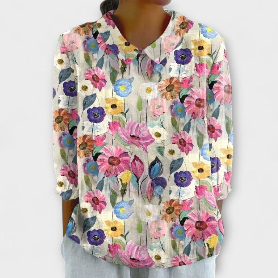 Kelly - Vintage cvjetna pamučno-linena bluza