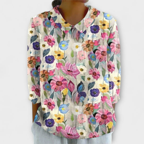 Kelly - Vintage cvjetna pamučno-linena bluza